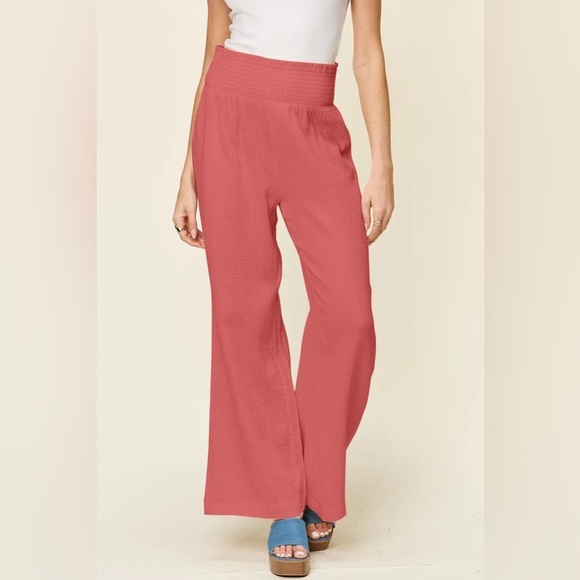 Double Take NWT Full Size Texture Smocked Waist Wide Leg Pants - M
